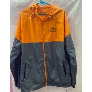 Disney Parks Disneyland 1955 Windbreaker Jacket Men XL Orange Grey Full Zip Hood